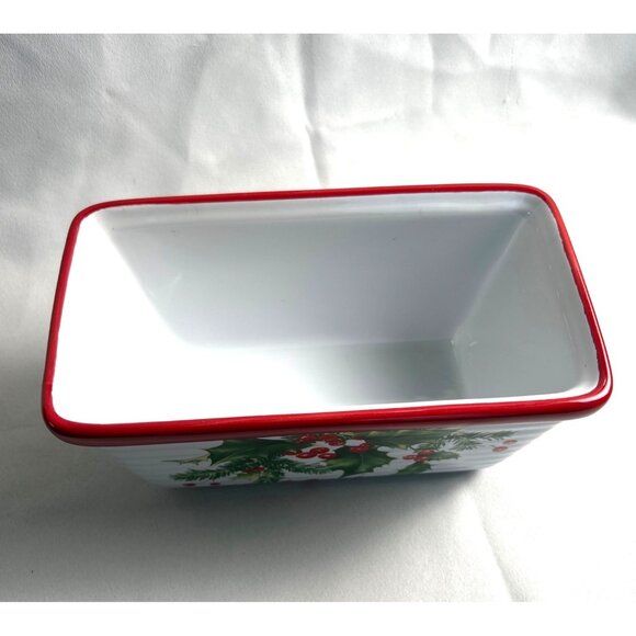 Christmas Loaf Pan by Teleflora with Holly Design Oven to Table Heavy 8.5” - Picture 2 of 8